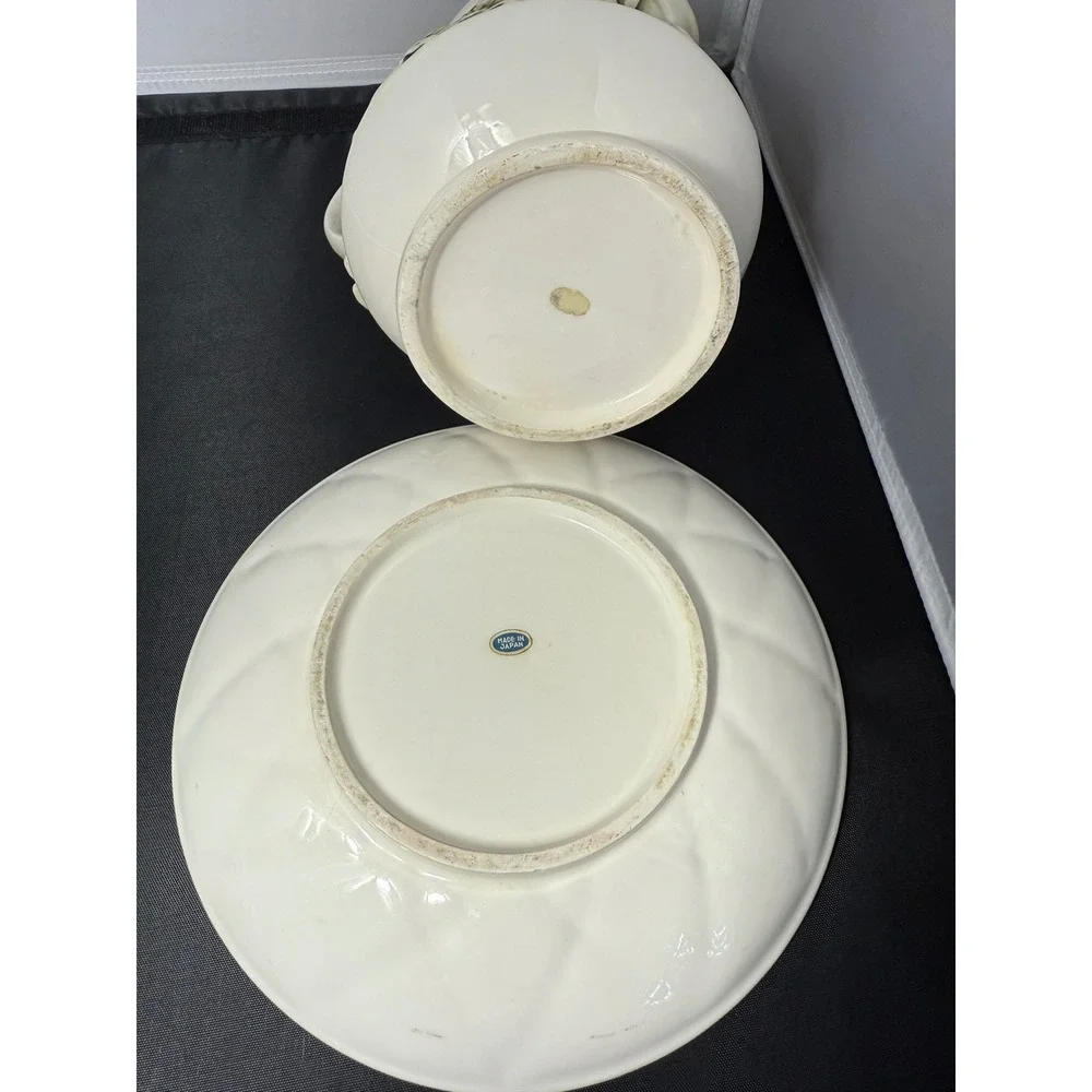 1970 Vintage Wales Ceramic Butterfly Flower‎ Pitcher Vase and Saucer Plate set